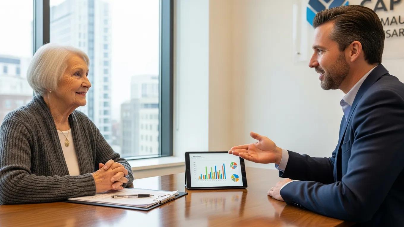 Senior woman receiving personalized healthcare advice from a broker