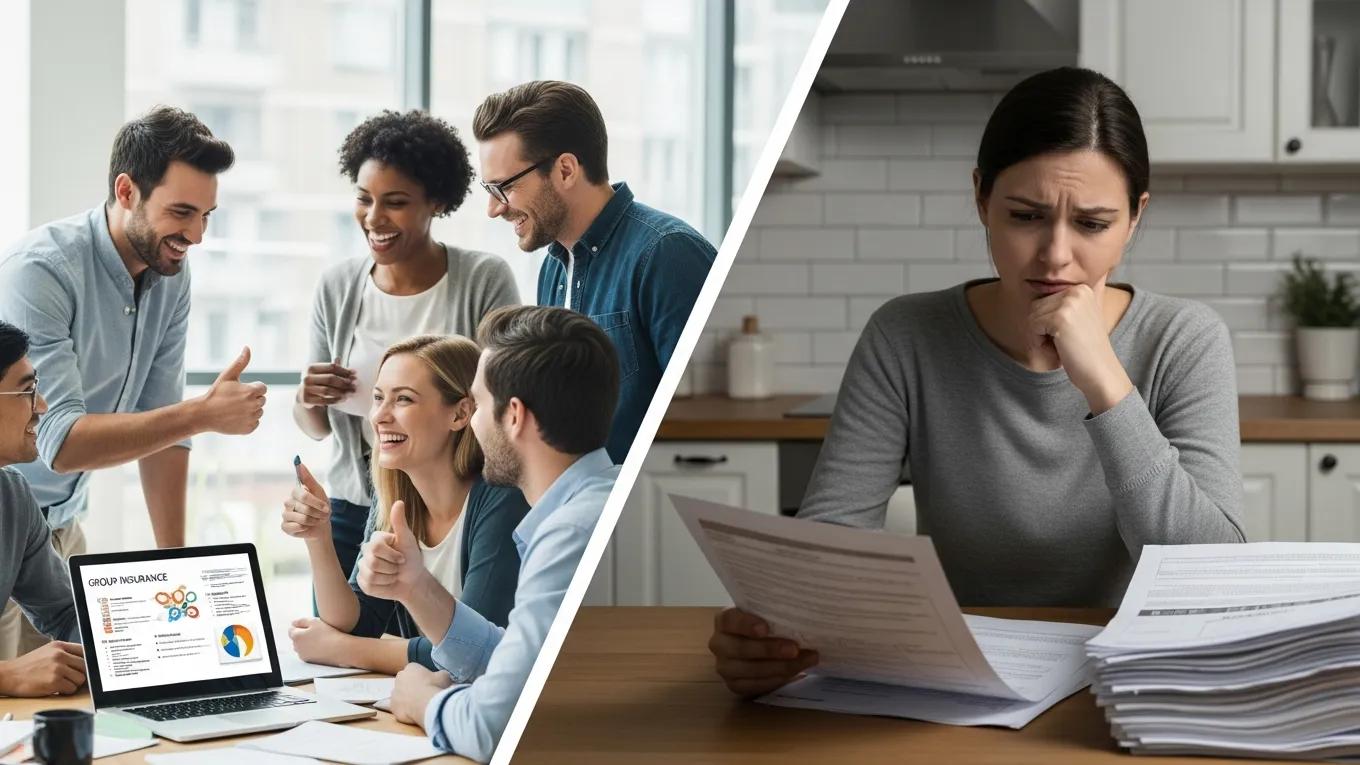 Contrasting scenarios of group insurance benefits in a workplace and individual insurance concerns at home