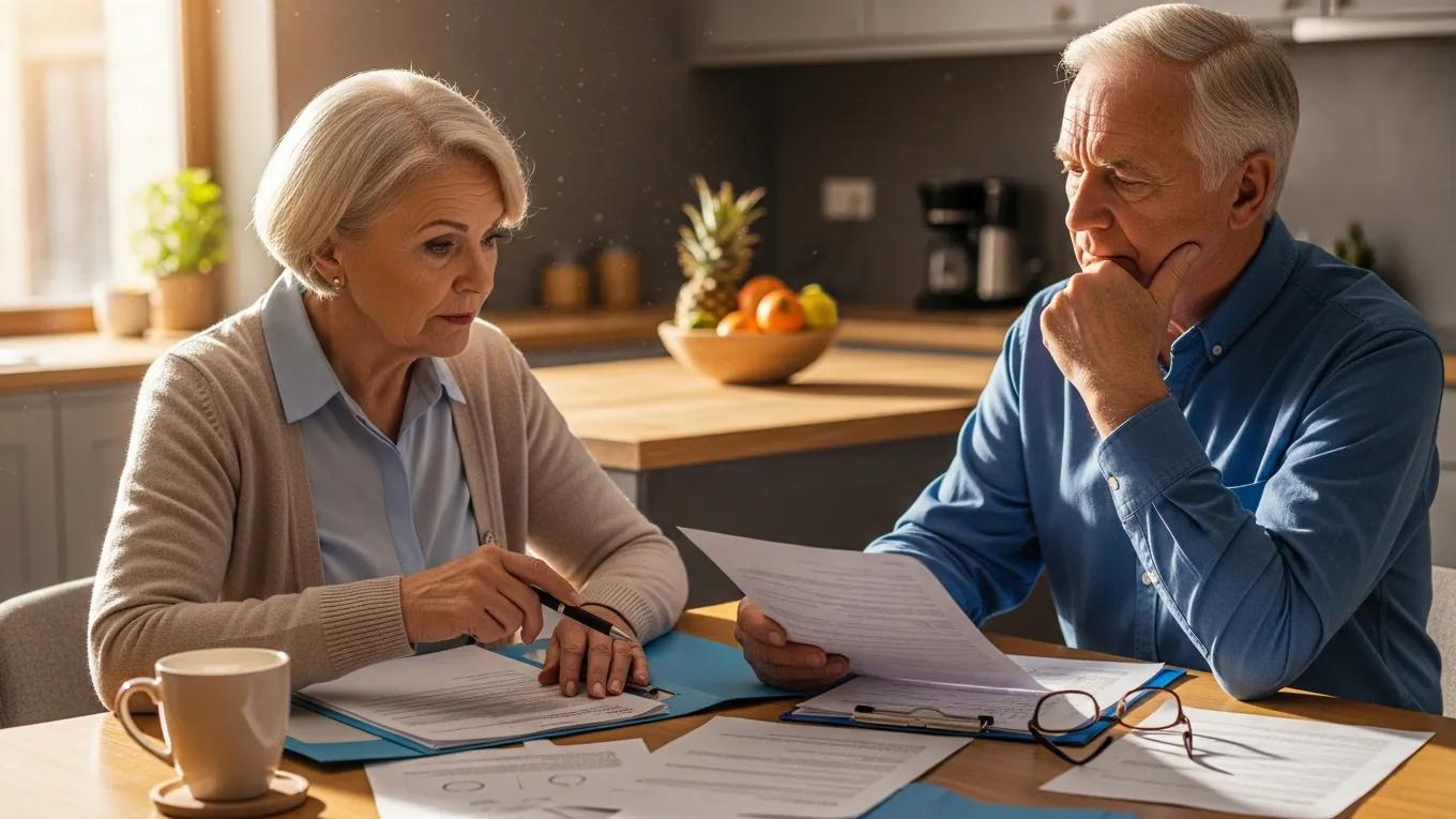 Older couple reviewing health insurance documents at home