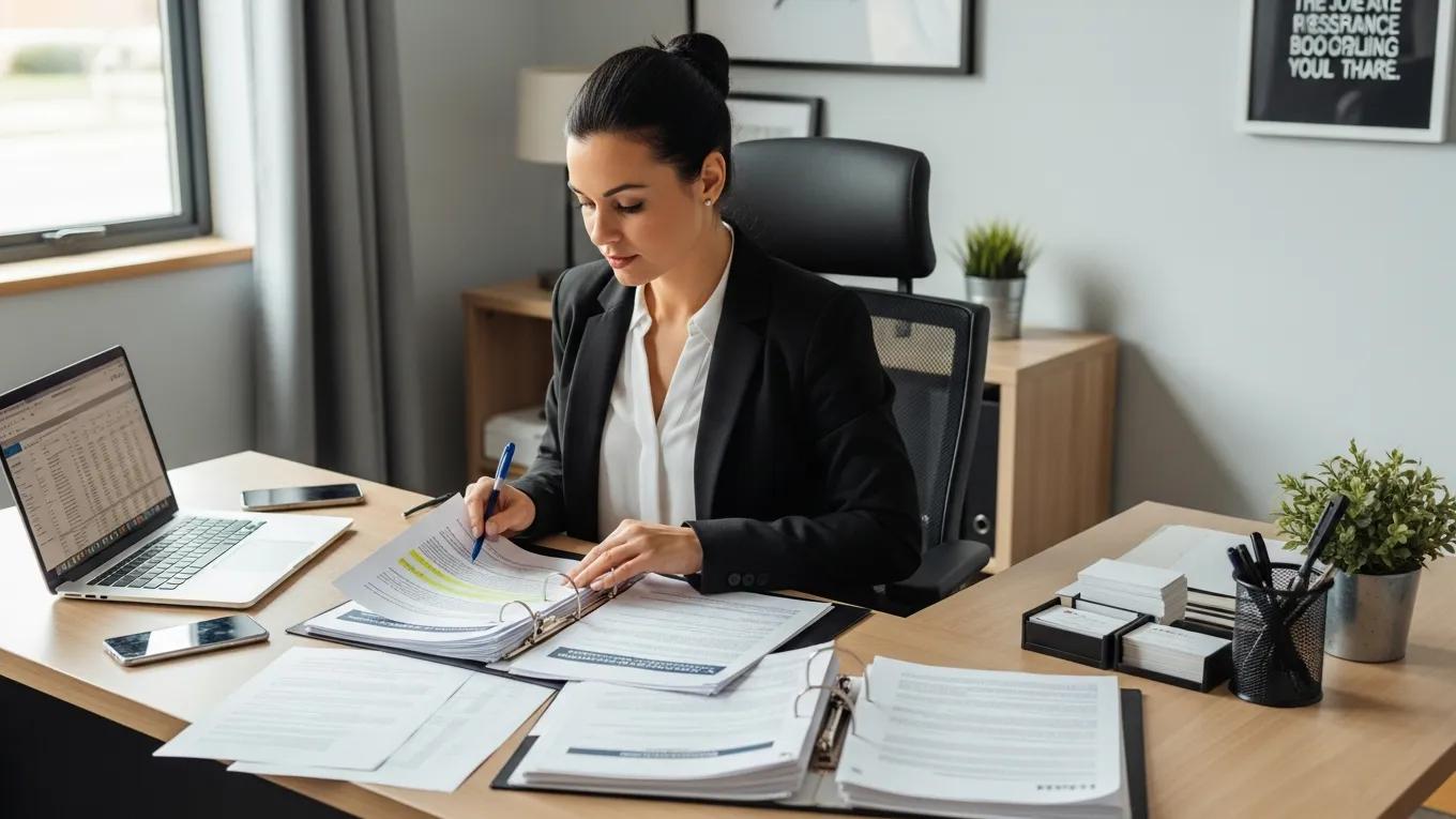 1e9ece33 5fe3 4507 baac cf504faa79fewebp | ProCare Consulting Small business owner reviewing health insurance compliance documents in an organized office