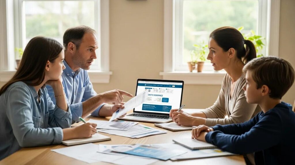 Family discussing affordable health insurance options at home