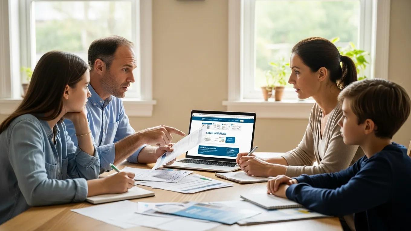 Family discussing affordable health insurance options at home