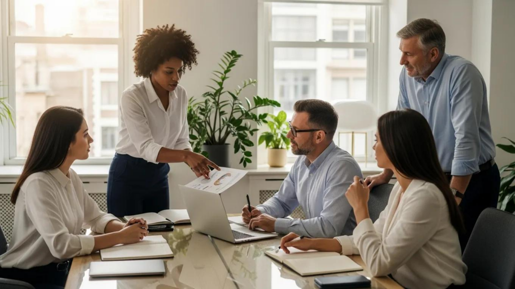 image | ProCare Consulting Small business team discussing affordable health insurance options in a modern office