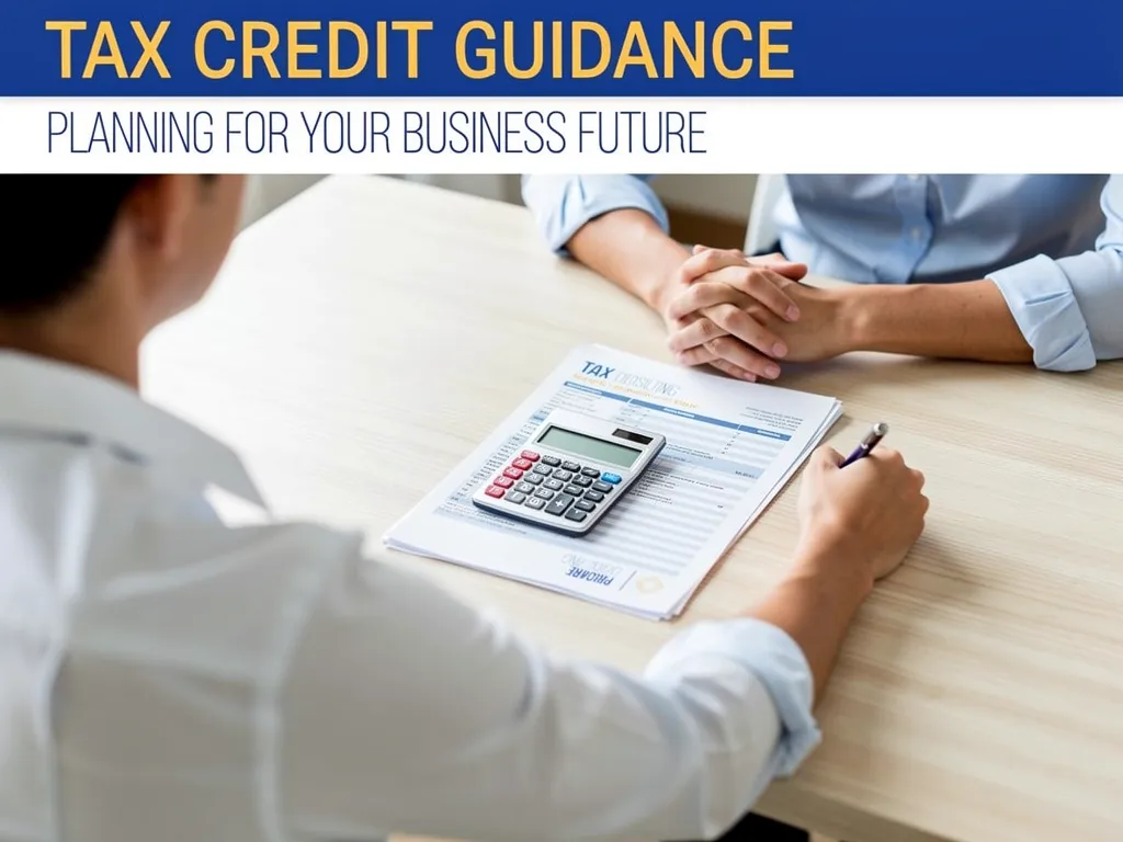 Business professionals reviewing tax forms and a calculator for small business health care tax credit planning